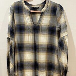 Blu Pepper Size Small Womens Plaid Shirt Paneled Crew Neck NWOT